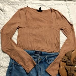 Tan Long Sleeve Square Neck Top